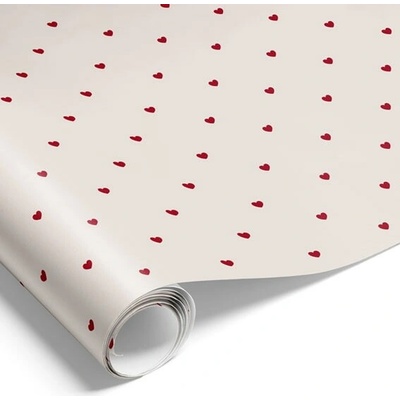 Det Gamle Apotek Balicí papír White/Red Hearts – 5 m, bílá barva, papír