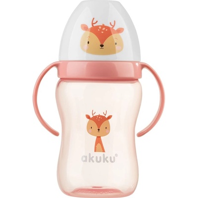 Akuku fľaštička/hrnček s úchytmi a silikónovým náustkom Srnček 240 ml ružový