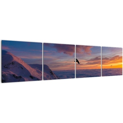 Obraz při západu slunce, Mt. Blanc, Čtyřdílný 160x40 cm