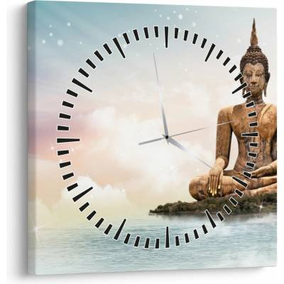 Obraz - Budha dozerajúci na zemi (s hodinami), jednodielne 30x30 cm s hodinami