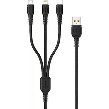 Denmen 29360 USB-A - USB-C + microUSB + Lightning 1m černý