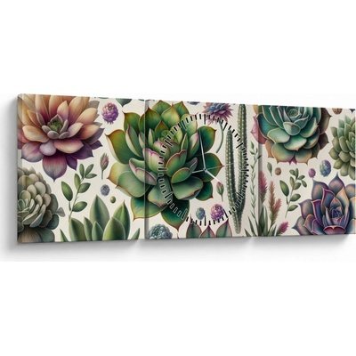 Obraz - Sukulenty (s hodinami), trojdielne 90x30 cm s hodinami