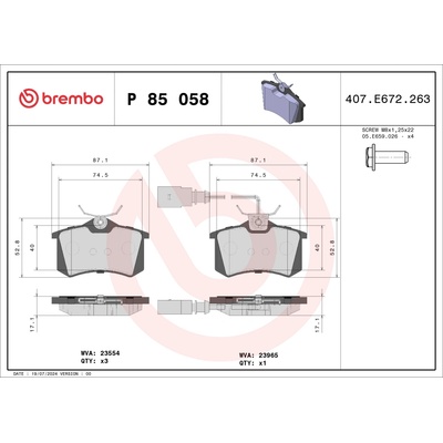 Sada brzdových platničiek, vždy 4 kusy v sade BREMBO P 85 058 (P85058)