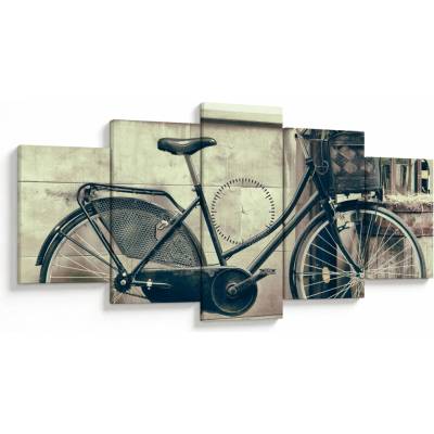 Obraz - Vintage kolo s kvetinami (s hodinami), päťdielne 150x80 cm s hodinami