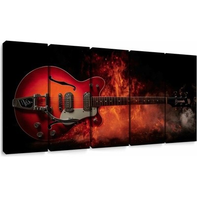 5-dielny obraz horiaca gitara v plameňoch