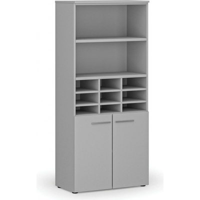 B2B Partner Třídicí regál s dveřmi PRIMO GRAY, 800 x 420 x 1781 mm 9 přihrádek šedá