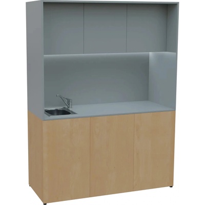 KUCH - CUBE PLUS 3 kuchyňka, vybavení - dřez + baterie, 2000x1480x600 mm, LED osvětlení, dvířka, javor horský šedá