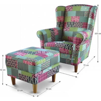 Kondela Astrid s taburetem látka patchwork M1
