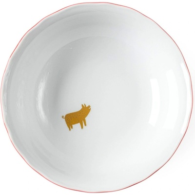 Bella Rose Porcelánová mísa Zlaté prasátko červená linka bílá porcelán 1,2 l