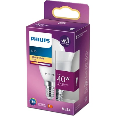 PHILIPS LED žiarovka guľová E14 P45 5W = 40W 470lm 2700K teplá