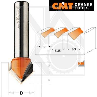 CMT Orange Tools CMT C915 Fréza na V drážku 90° - D9,5x12,7 90° S=8 HW