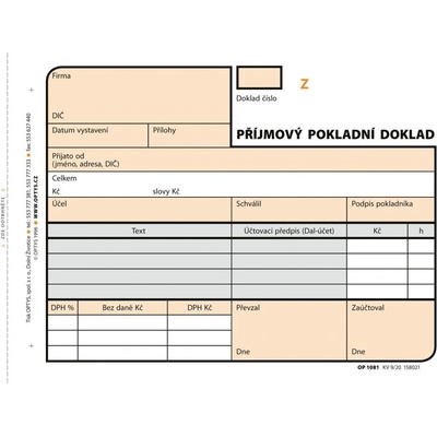 Optys 1081 Příjmový pokladní doklad samopropisovací číslovaný 2x50 listů – Hledejceny.cz