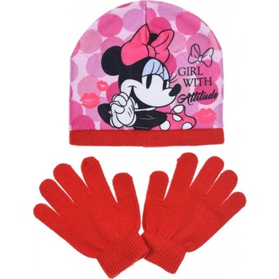 dětská čepice a rukavice Disney Minnie Mouse červená
