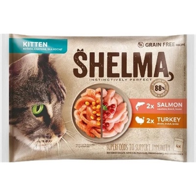 SHELMA Cat Kitten losos morka 4 x 85 g
