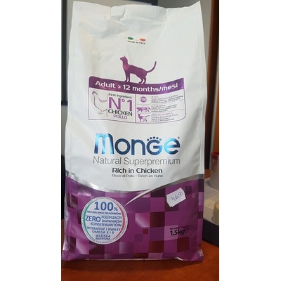 MONGE Natural Superpremium Adult suché krmivo s kuracím pre dospelé mačky 1,5 kg