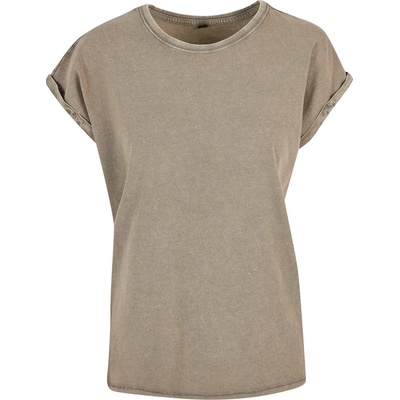 Build Your Brand Ležérní dámské tričko Acid Washed Tmavá khaki