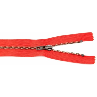 Jeansové zipsy starokovové č. 5 nedeliteľné - dĺžka 6 cm - 25 cm 12 cm červená