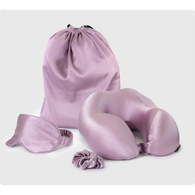 Mosh Cestovní set LUNO ze 100% morušového hedvábí polštář maska na spaní a gumička světle fialový 27x23x24
