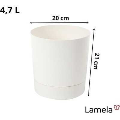Lamela Květináč s integrovaným podšálkem, šířka 20 cm – 4,7 l – Krémový květináč pro vnitřní i venkovní