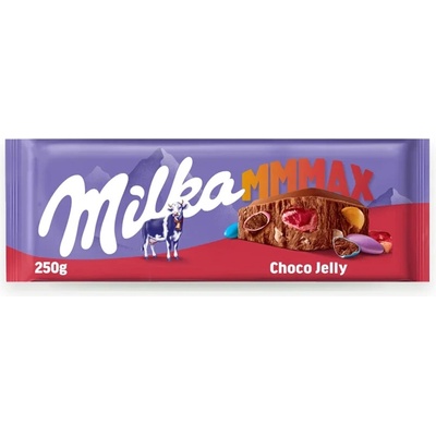Milka Choco Jelly mléčná čokoláda z alpského mléka s želé dražé a praskajícími kuličkami 250 g