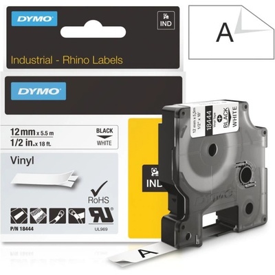 Páska Dymo Rhino vinyl, 12mm (18444) bílá, černý tisk, 5,5m