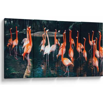 Obraz stáda plameňáků, Čtyřdílný 160x80 cm