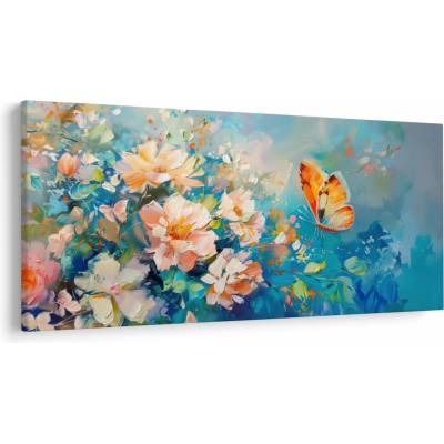 Obraz - Motýľ a kvety, olejomaľba II., jednodielne 250x125 cm