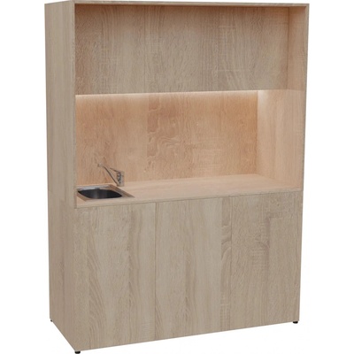 KUCH - CUBE PLUS 3 kuchyňka, vybavení - dřez + baterie, 2000x1480x600 mm, LED osvětlení, dvířka, dub bardolino