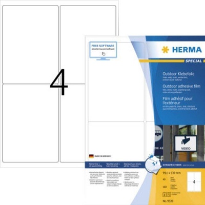 Herma 9539 etikety (A4) 99.1 x 139 mm fólia, matná biela, 160 ks extra silné