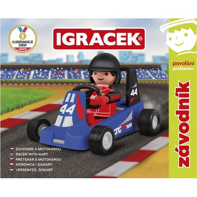 Efko IGRÁČEK Závodník s motokárou 7,5cm modrá v krabičce stavebnice