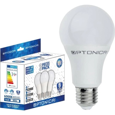 Optonica LED Plastic žárovka 3 Pieces Pack E27 A60 10W Neutrální bílá