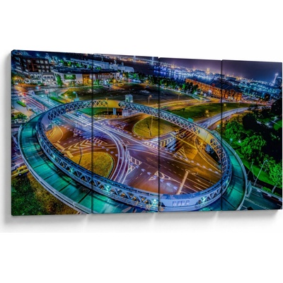 Obraz - panoráma nočného mesta, štvordielne 160x80 cm