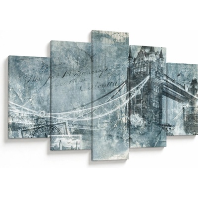 Obraz - Tower Bridge v chladných tónoch, päťdielne 150x105 cm