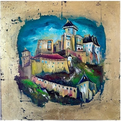 Trenčiansky zlatý hrad- Mgr. Lucia Chocholáčková - Originálny, ručne maľovaný obraz S (do veľkosti 45x45 cm) Viac farieb