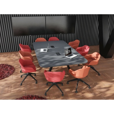 Jednací stůl BIG 160, max. 12 osob, oblý, 160x280 cm Dekor desky: Černá, Multifunkční zásuvka MT: Bez zásuvky, Podnož barva: Holubí modrá – Hledejceny.cz