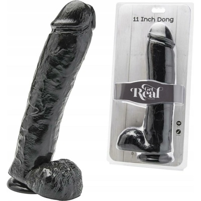 ToyJoy Get Real 11 Inch čierne veľké dildo s prísavkou a semenníkmi 28,5 x 6,2 cm