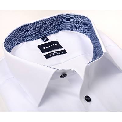 Olymp Modern Fit Natural Stretch košile s modrým vnitřním límcem a manžetou bílá