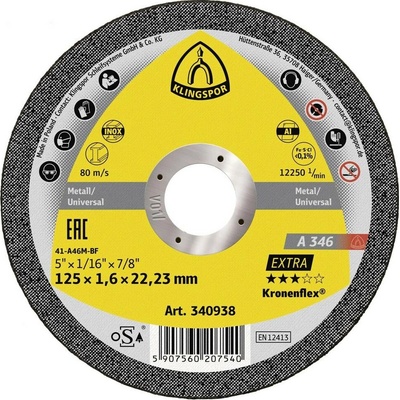 Klingspor A 346 Extra 340938 řezný kotouč rovný 125 mm 25 ks nerezová ocel, ocel