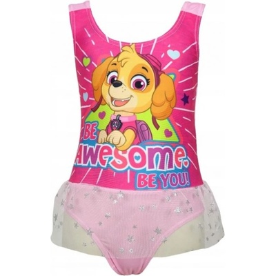 Setino Dětské dívčí jednodílné plavky Tlapková Patrola Paw Patrol motiv Skye světle růžové s volánkem