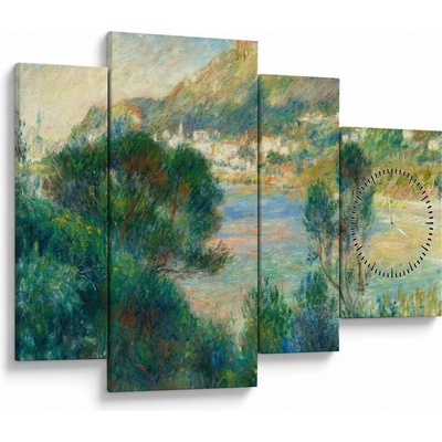 Obraz - Auguste Renoir, View of Monte Carlo from Cap Martin, reprodukce (s hodinami), Čtyřdílný 110x75 cm s hodinami