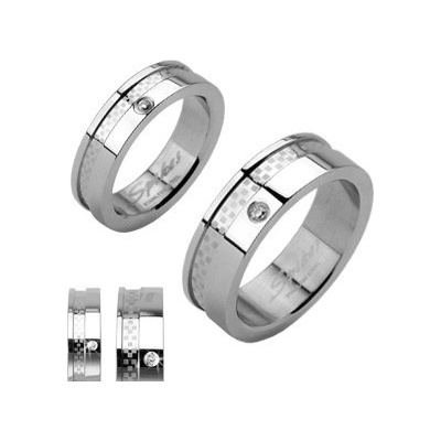 Šperky eshop Snubní prsteny se zirkonem a pruhem s matnou šachovnicí B2.9 – Hledejceny.cz