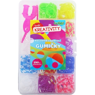 Wiky Udělej si svůj náramek gumičky 390ks barevné s příslušenstvím v plastové krabičce 10x17x2cm