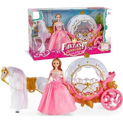 iMex Toys bílý kočár s bílým chodícím koněm + panenka Angelika