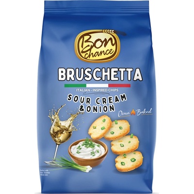 Bon Chance Bruschetta pečené chlebové chipsy zakysaná smetana a jarní cibulka 70g