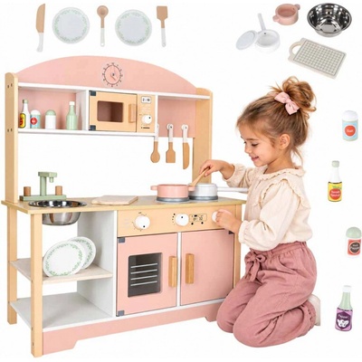 KIK Detská drevená kuchynka MODERN CLASSIC s príslušenstvom, ružová, 82 cm