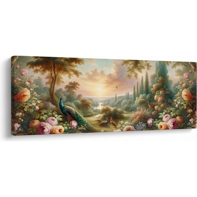 Obraz - Pávi v zahradě, jednodílný 100x40 cm