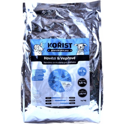 Kořist lisované Hovězí a Vepřové pro štěňata 28/16 14 kg
