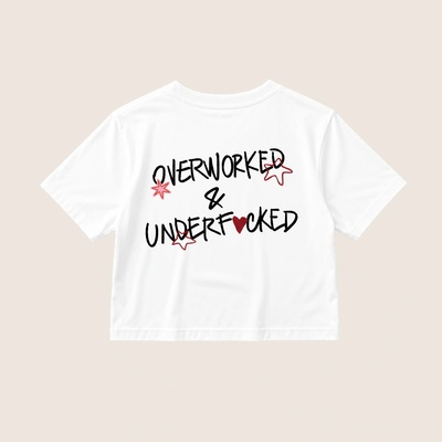 Dotyk Slov dámsky crop top Overworked & Underfucked biela