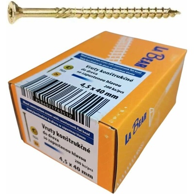 Konštrukčná skrutka TORX 4,5x40 mm – žltý zinok, 500 ks