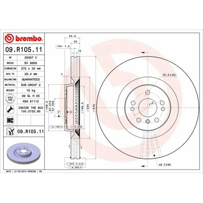 BREMBO brzdový kotúč 09.R105.11, súprava 2 ks
